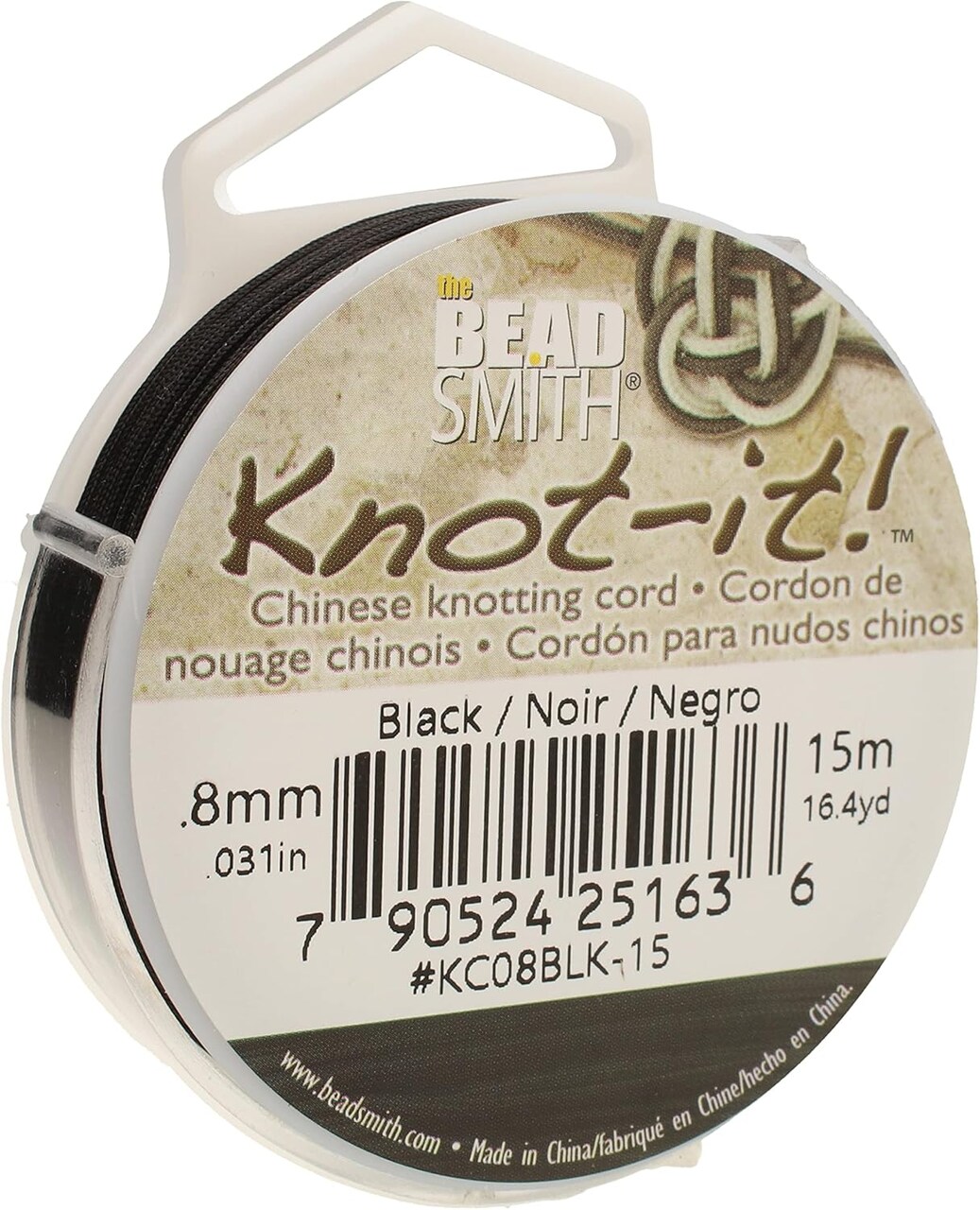The Beadsmith Knot-it! Cord – Nylon Chinese Knotting Cord – Black Color – 0.8mm Diameter – 15-Meter Spool – Use in Macrame, Kumihimo, Shamballa Bracelets, Decorative Knots & Traditional Chinese Arts